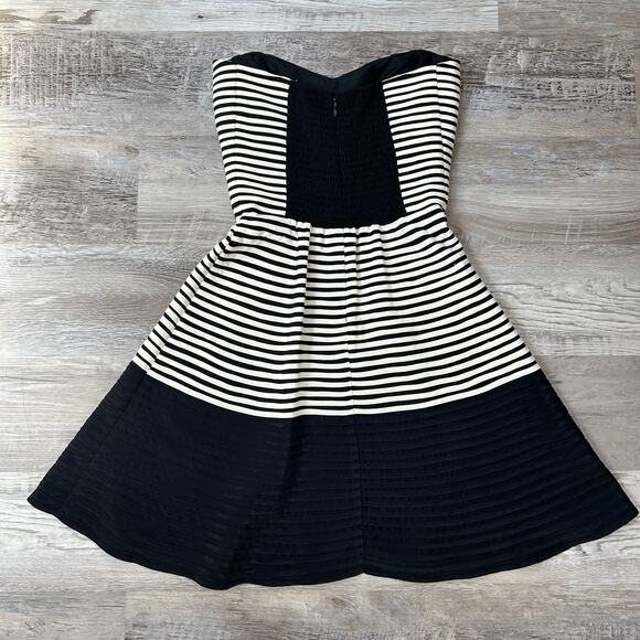 Parker Black Ivory Strapless Silk Dress with Textured Hem Cocktail - Picture 4 of 7